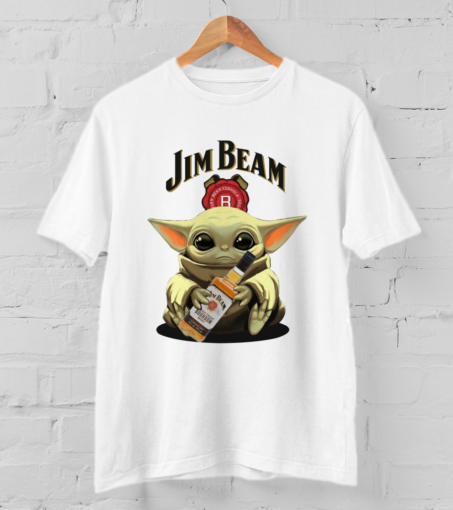 Jim Beam Baby Yoda Holding Bourbon Bottle T-Shirt