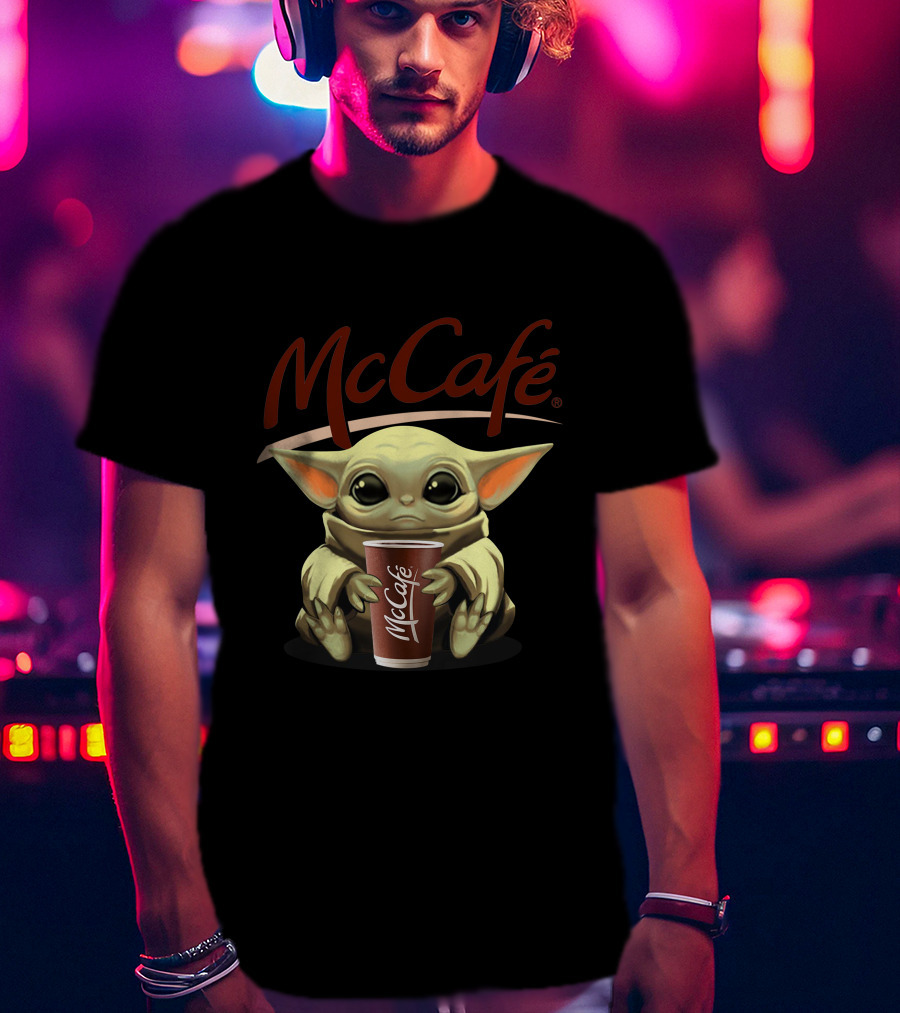 Yoda McCafe McDonald's Baby Yoda Holding Coffee McCafe Cup T-Shirt