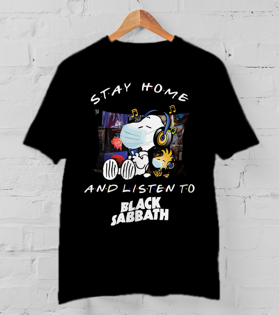 Stay Home And Listen To Black Sabbath Snoopy Woodstock Headphones T-Shirt