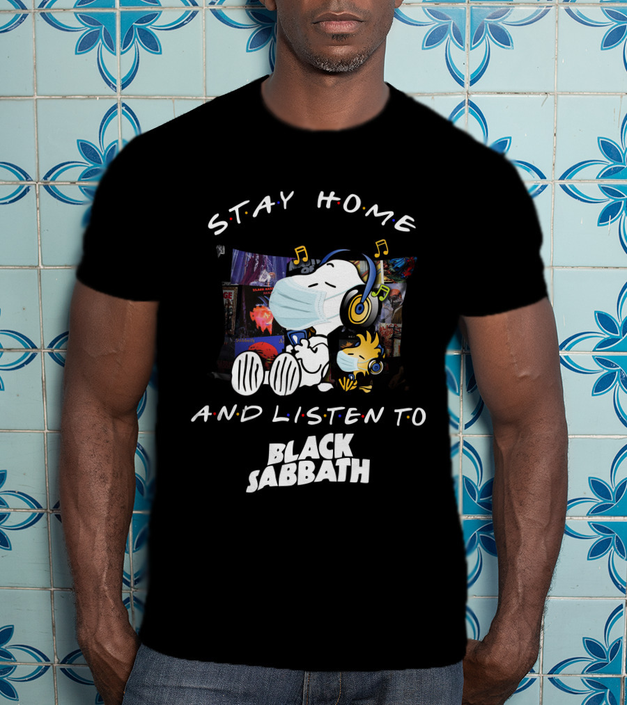 Stay Home And Listen To Black Sabbath Snoopy Woodstock Headphones T-Shirt