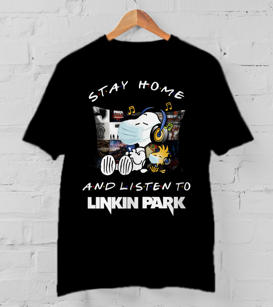 Stay Home And Listen To Linkin Park Snoopy Music Pillow T-Shirt