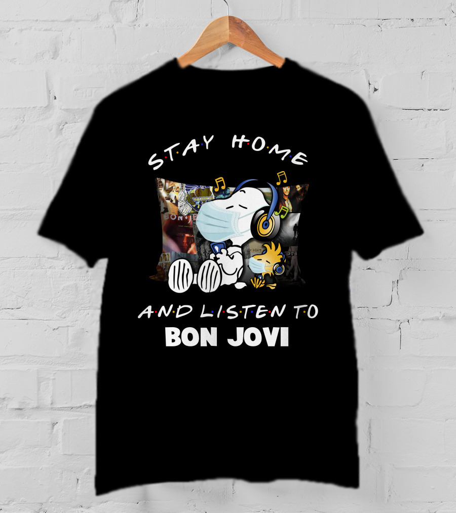 Stay Home And Listen To Bon Jovi Snoopy Mask And Headphones T-Shirt