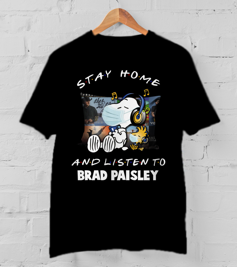 Stay Home And Listen To Brad Paisley Snoopy With Headphones Mask T-Shirt