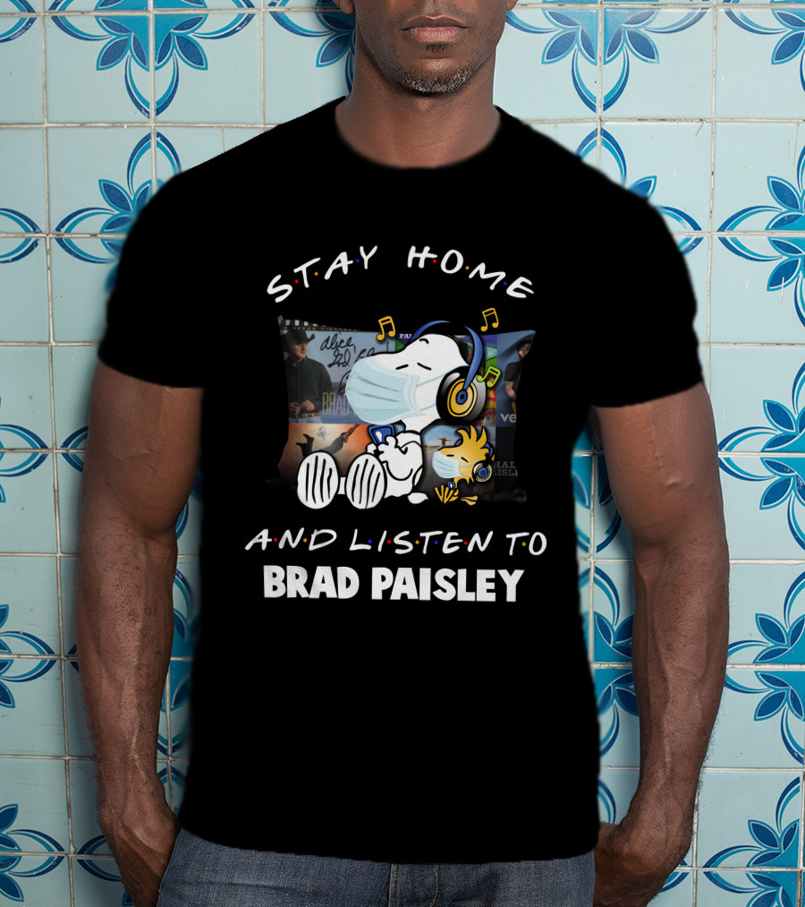 Stay Home And Listen To Brad Paisley Snoopy With Headphones Mask T-Shirt