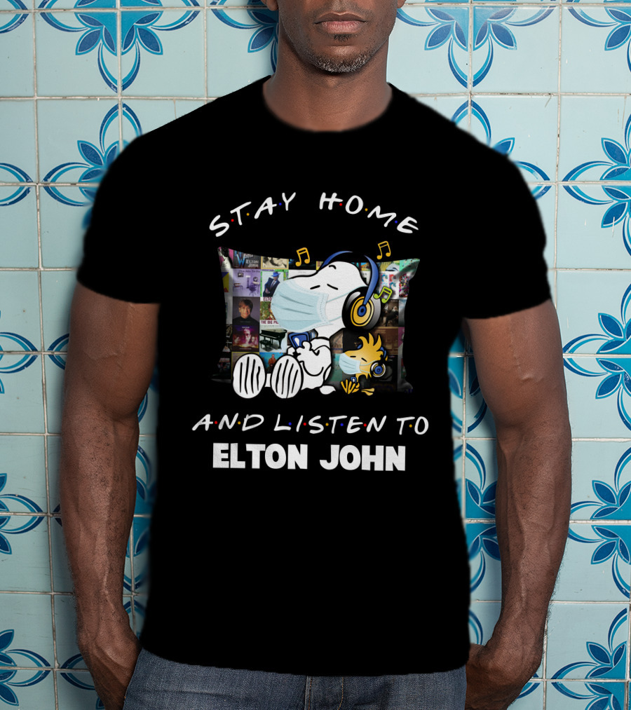 Stay Home And Listen To Elton John With Snoopy Masked Headphones T-Shirt