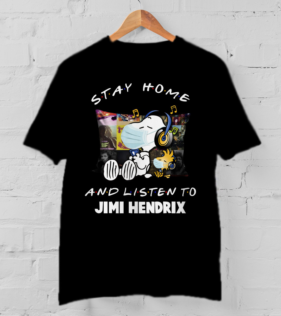 Stay Home And Listen To Jimi Hendrix Snoopy Woodstock Pillow Mask T-Shirt