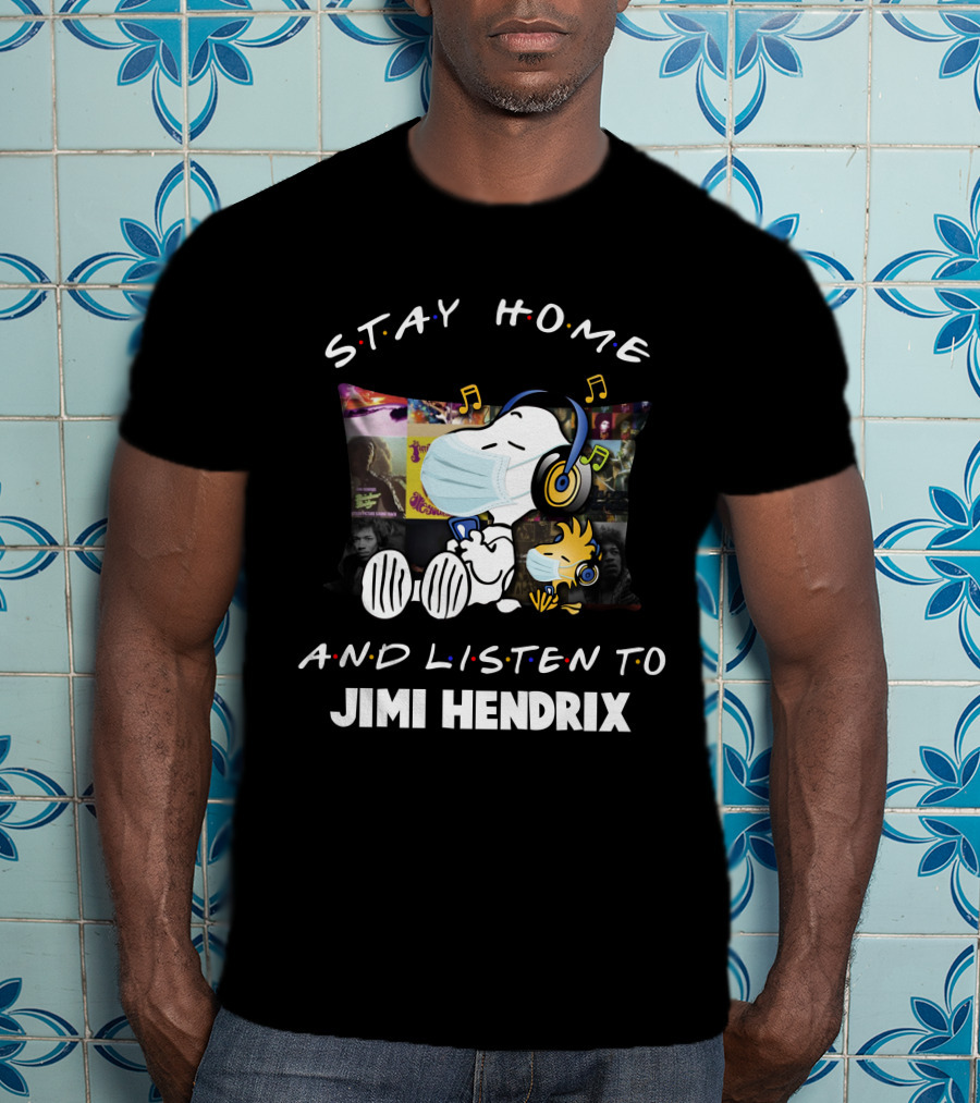 Stay Home And Listen To Jimi Hendrix Snoopy Woodstock Pillow Mask T-Shirt