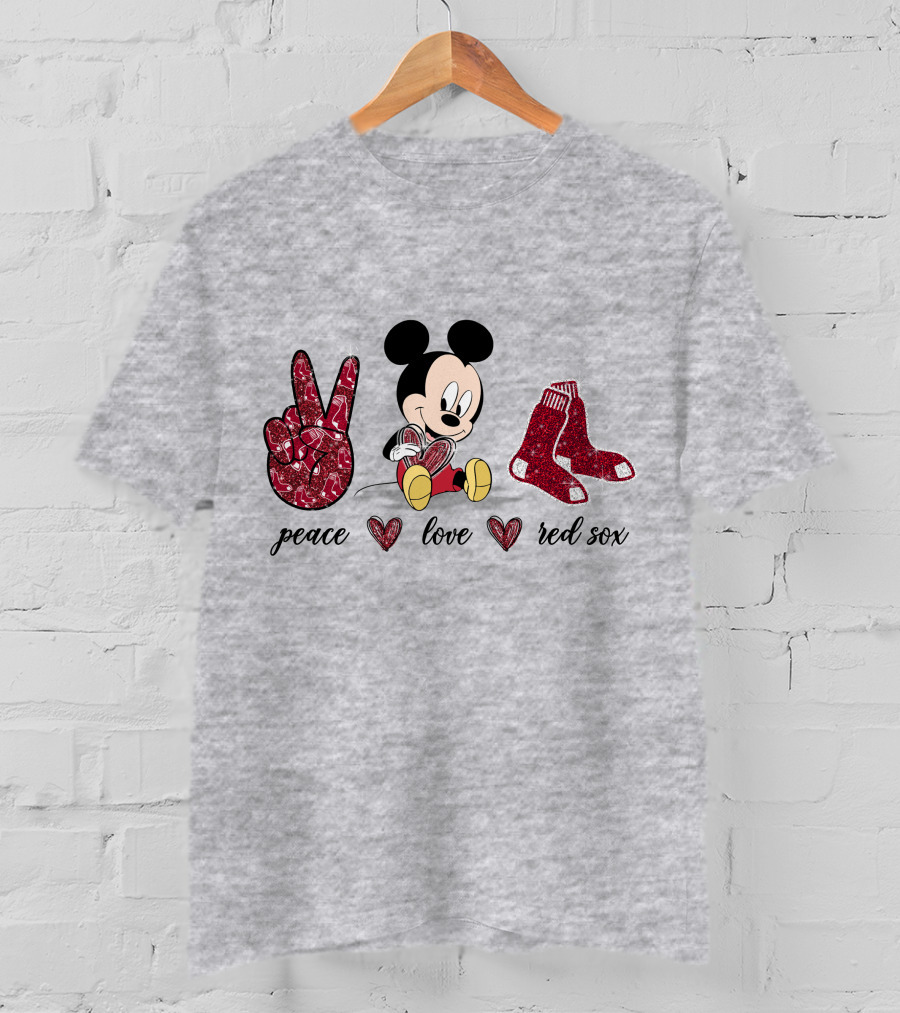 Peace Love Mickey Mouse Boston Red Sox T-Shirt