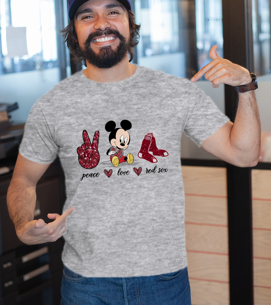 Peace Love Mickey Mouse Boston Red Sox T-Shirt