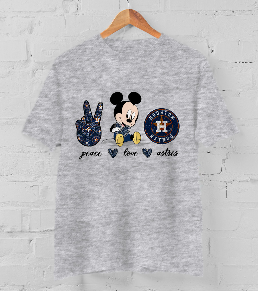Peace Love Houston Astros Mickey Mouse T-Shirt