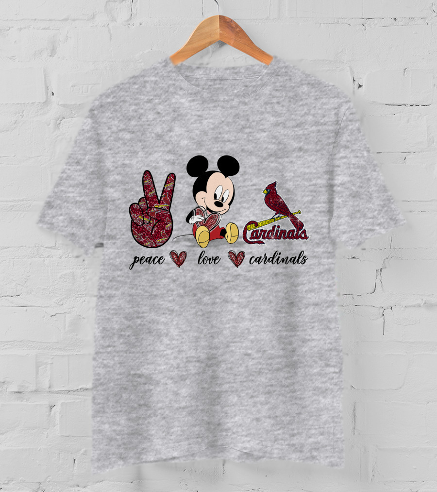 Peace Love Mickey Mouse St Louis Cardinals T-Shirt