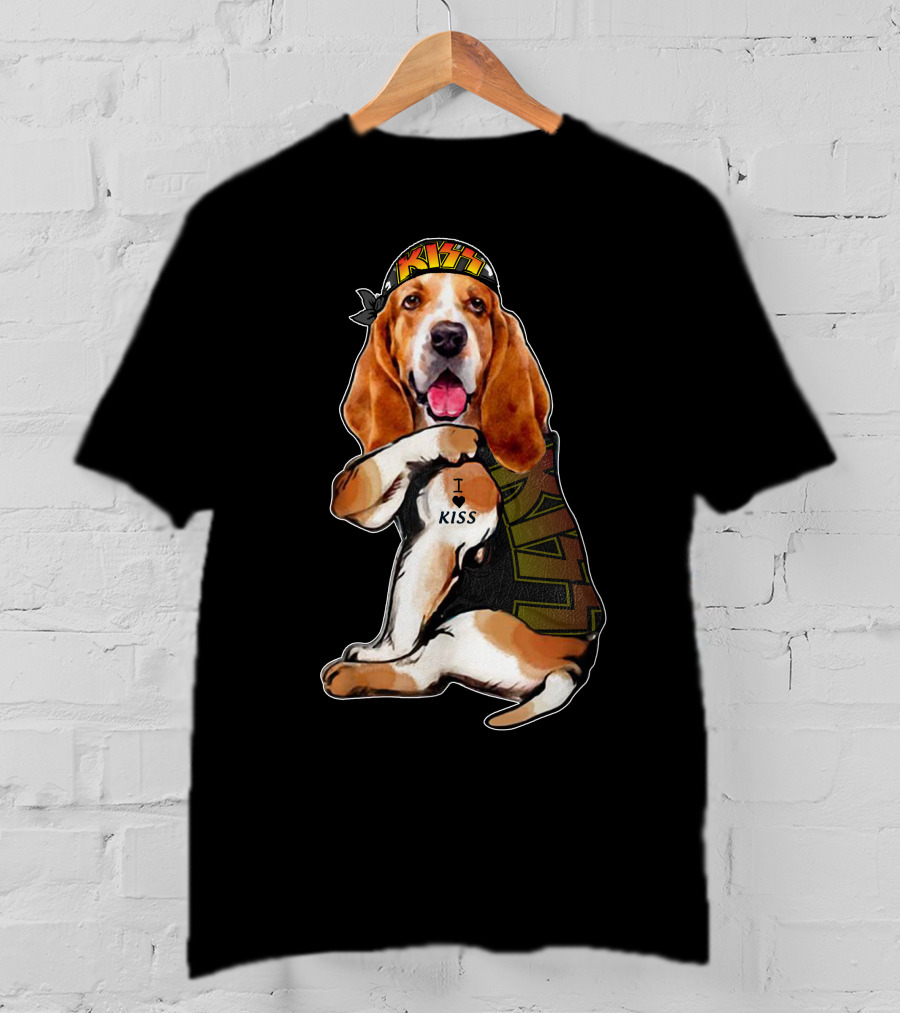 I Love KISS Bandana Basset Hound Lays I Heart KISS T-Shirt