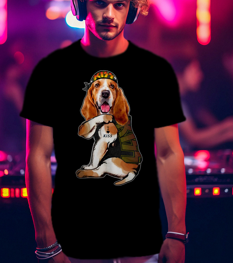 I Love KISS Bandana Basset Hound Lays I Heart KISS T-Shirt