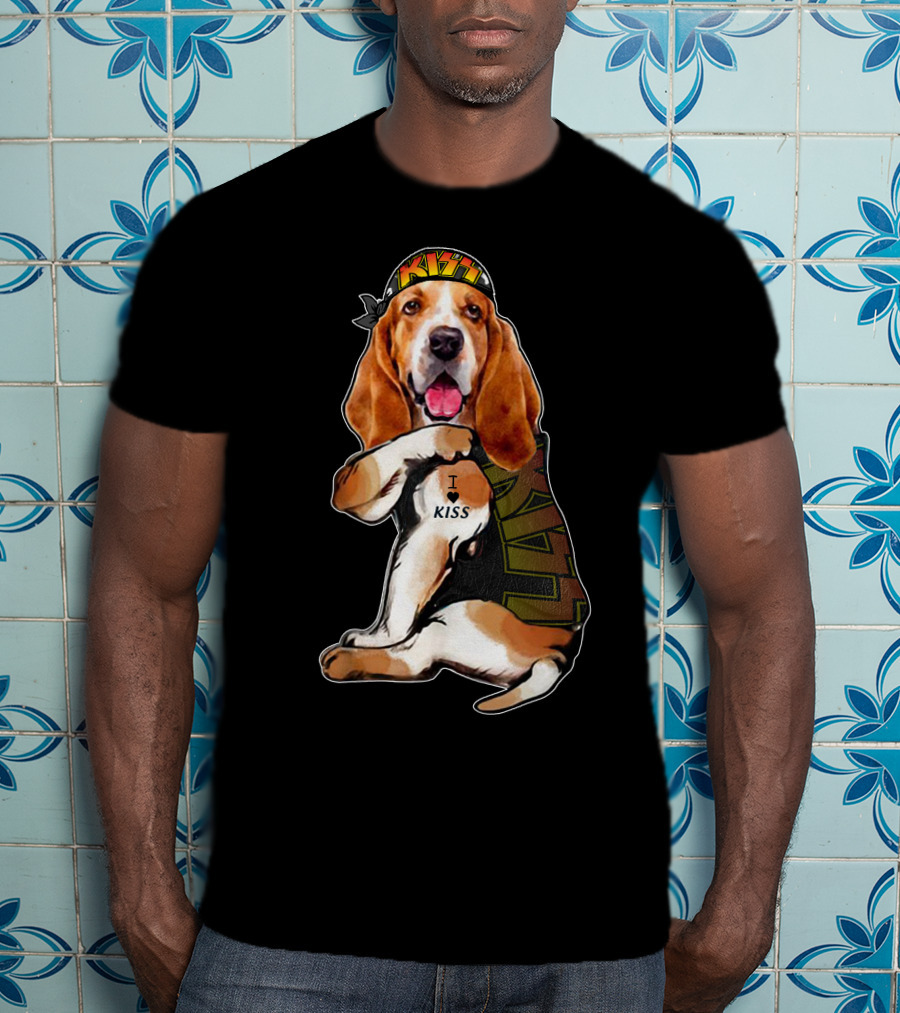 I Love KISS Bandana Basset Hound Lays I Heart KISS T-Shirt