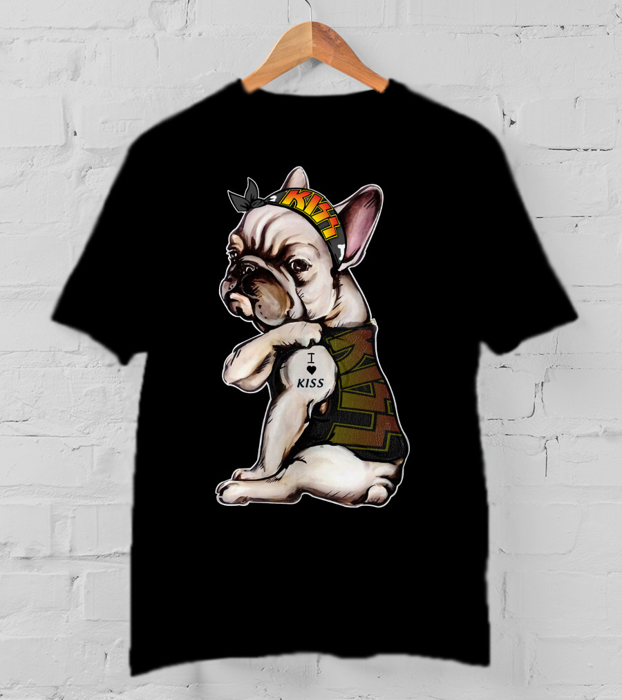 I Heart KISS French Bulldog Bandana T-Shirt