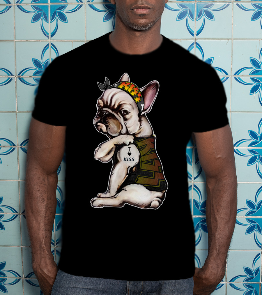 I Heart KISS French Bulldog Bandana T-Shirt