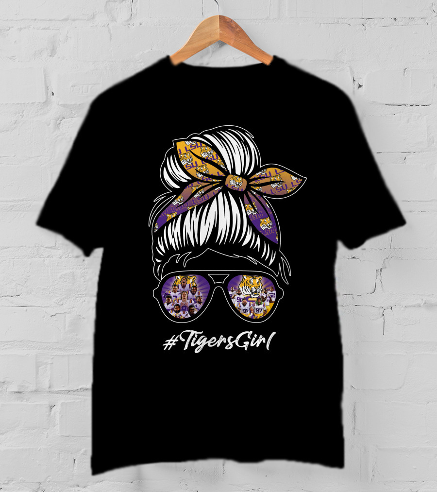 LSU Tigers Girl Football Spirit Fan Sunglasses And Bow T-Shirt