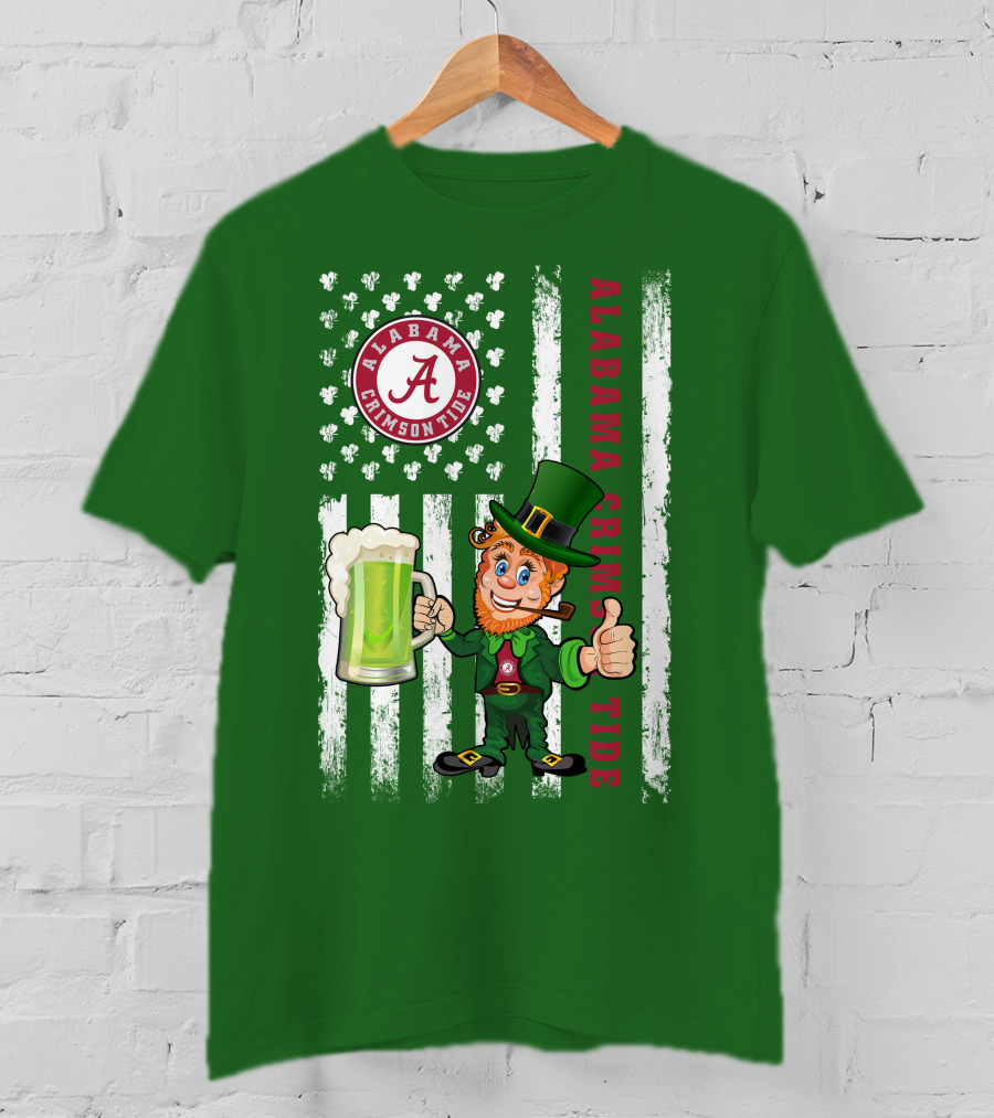 Alabama Crimson Tide St Patrick's Day Leprechaun Flag And Beer Mug T-Shirt