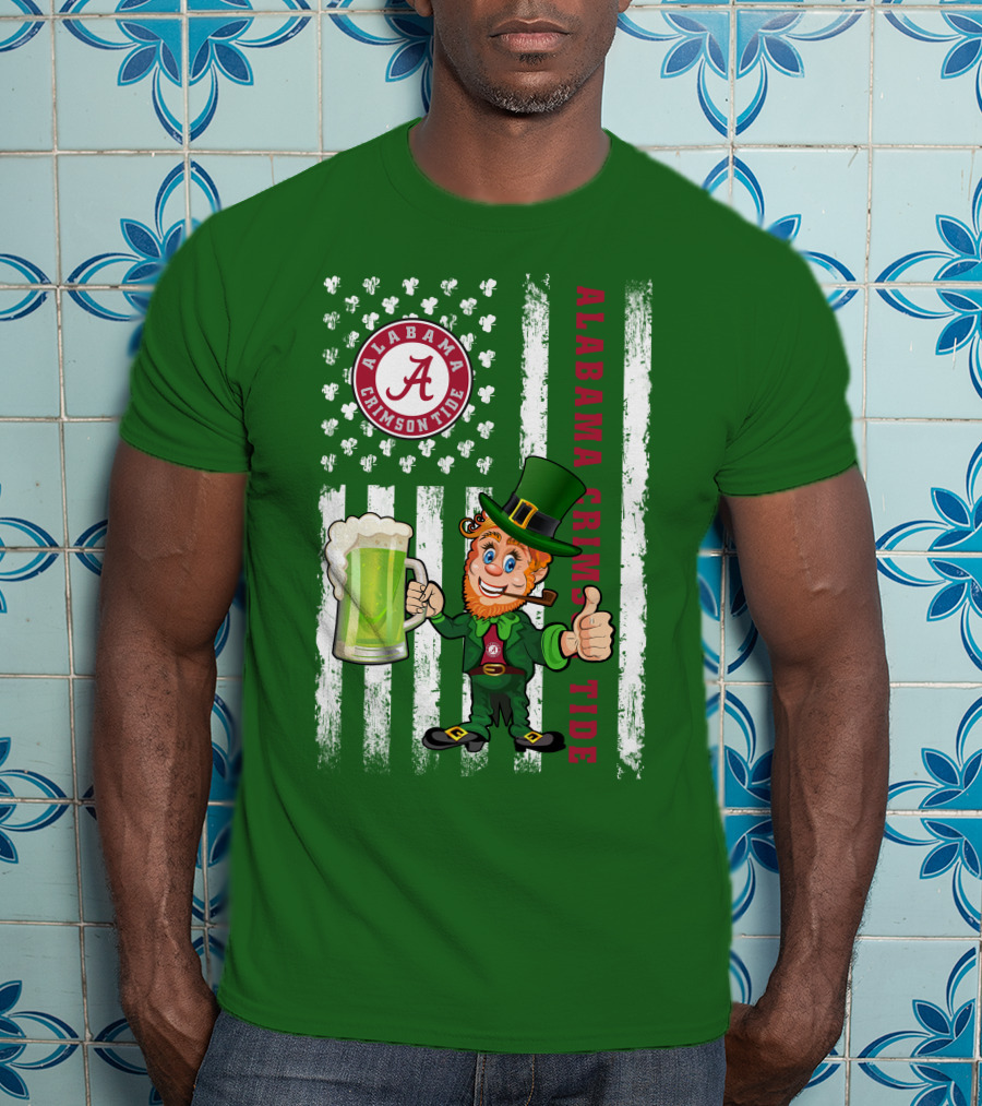 Alabama Crimson Tide St Patrick's Day Leprechaun Flag And Beer Mug T-Shirt