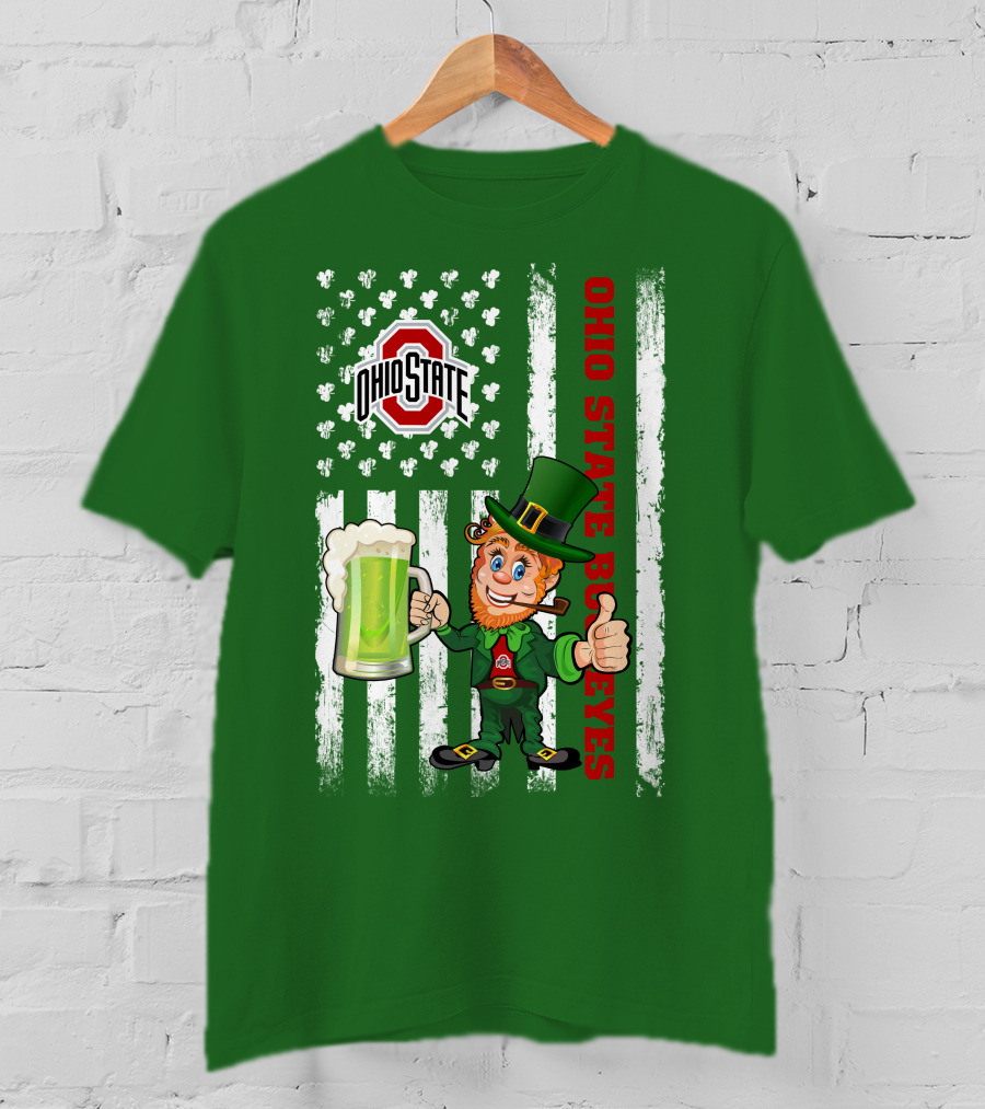 Ohio State Buckeyes Leprechaun St Patrick's Day Flag Shamrock Beer T-Shirt
