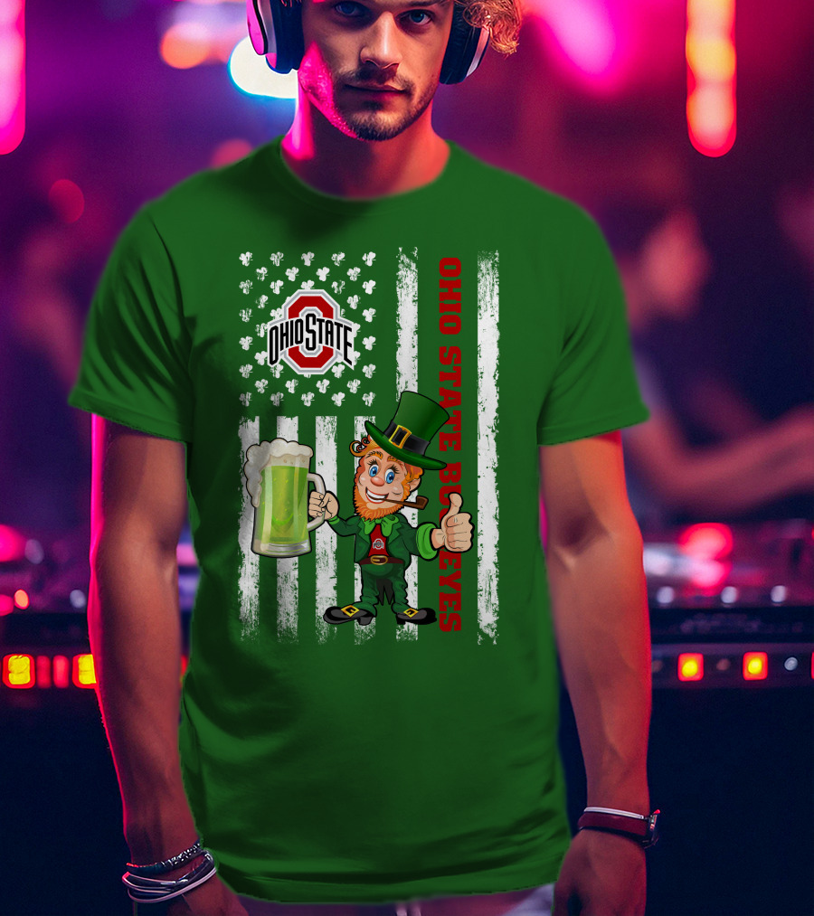 Ohio State Buckeyes Leprechaun St Patrick's Day Flag Shamrock Beer T-Shirt