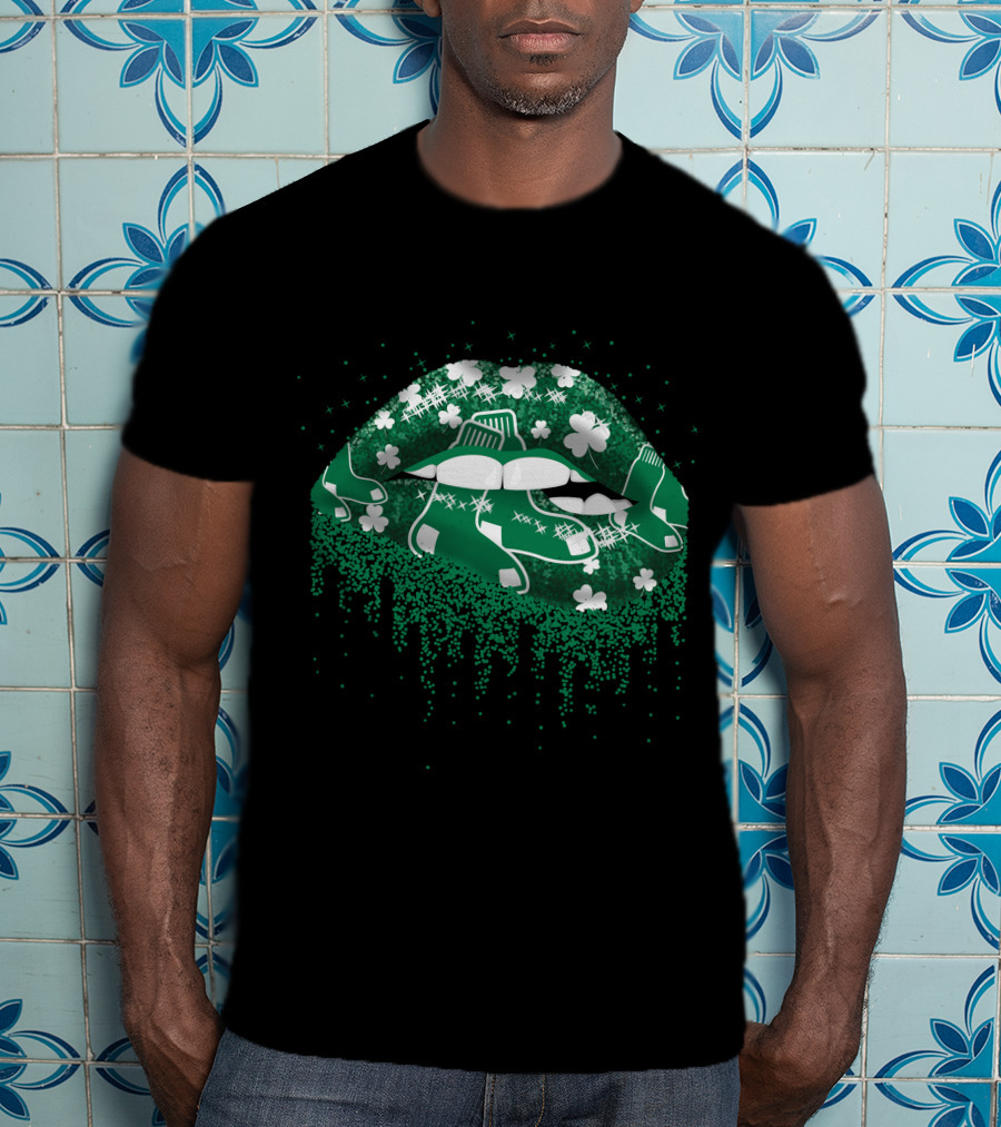 Boston Red Sox Irish Clover Lips Shamrock Sox T-Shirt