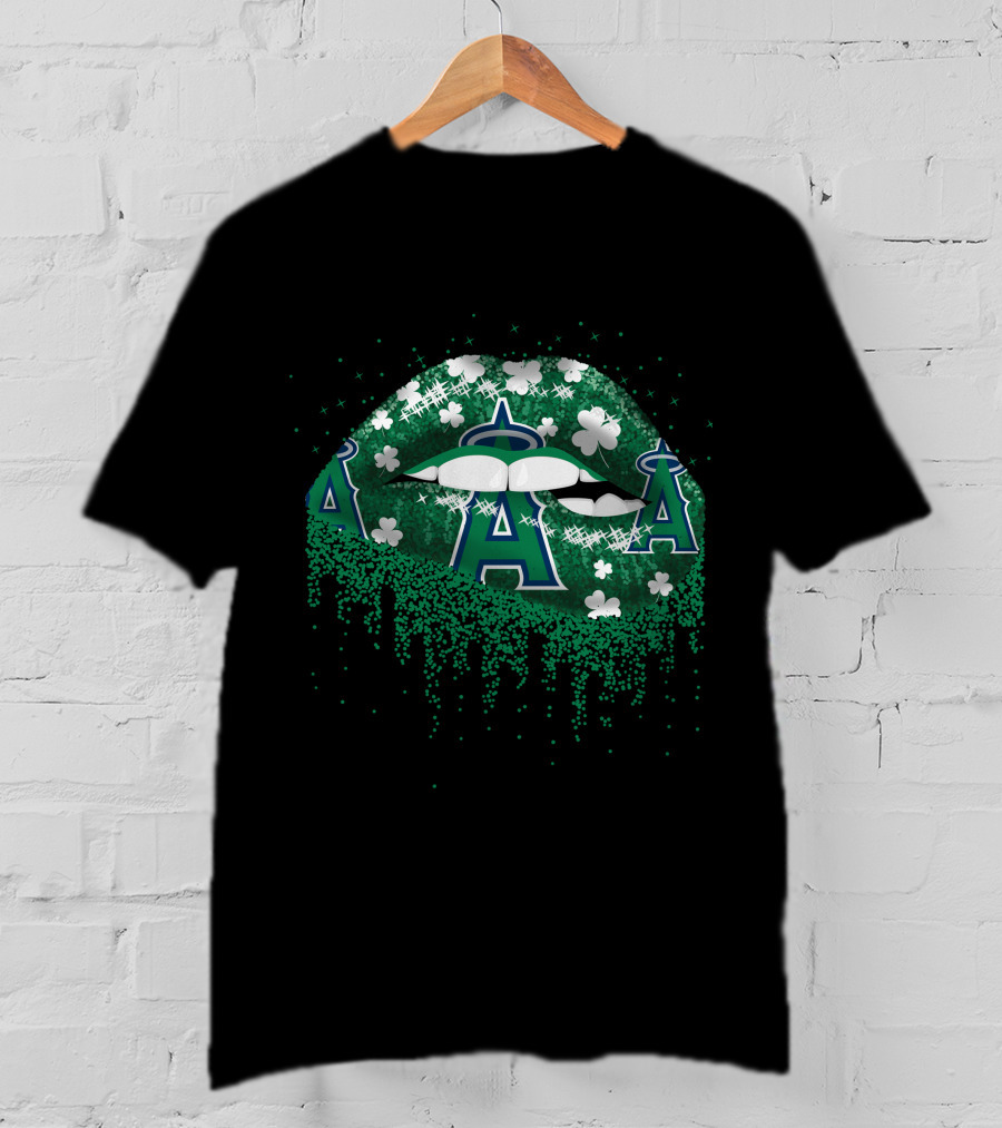 Los Angeles Angels Green Shamrock Lips T-Shirt