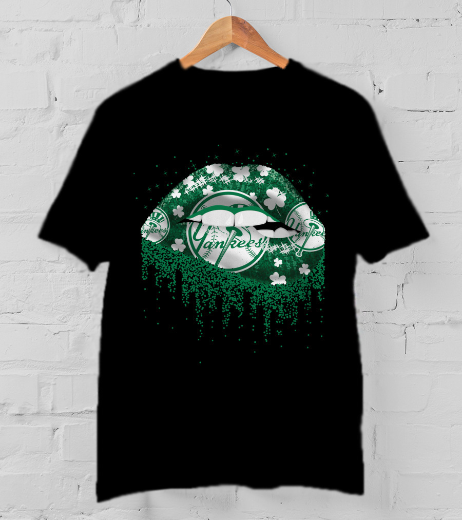 New York Yankees Green Shamrock Lips T-Shirt