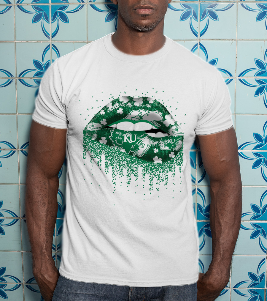 Kansas Jayhawks Lips Green Shamrock KU T-Shirt