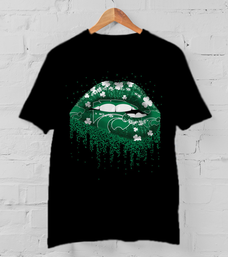 Kansas State Wildcats Green Shamrock Lips T-Shirt