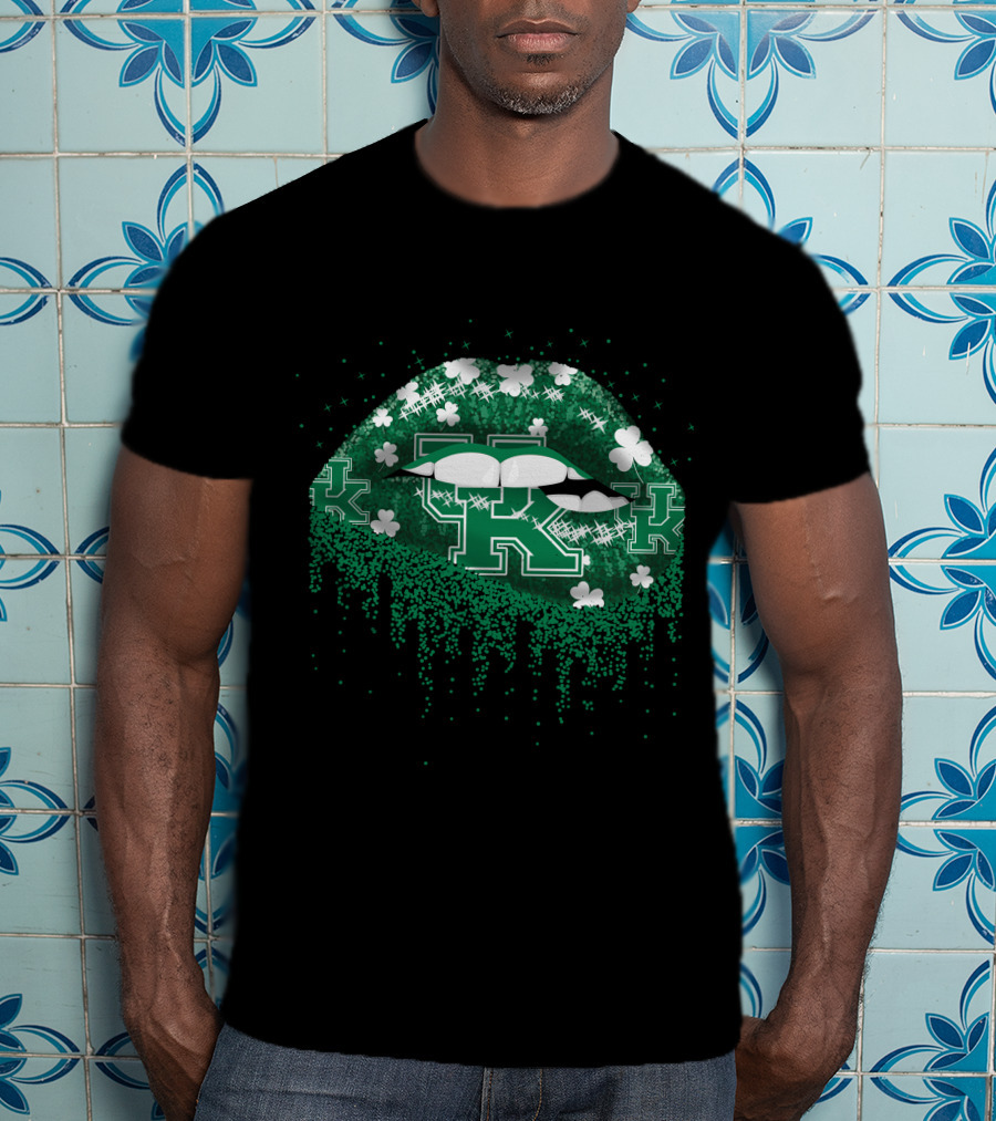 Kentucky Wildcats Lips Green Glitter Shamrock Stars T-Shirt