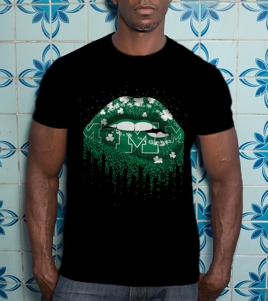 Michigan Wolverines Lips Glitter Shamrock M Drip T-Shirt