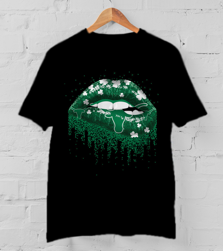 Texas Longhorns Lips Clover Green Irish T-Shirt