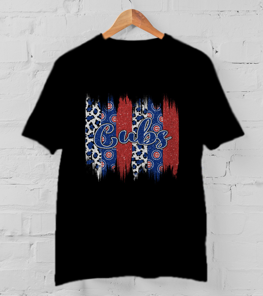 Cubs Leopard Pattern Red Blue Brushstroke T-Shirt