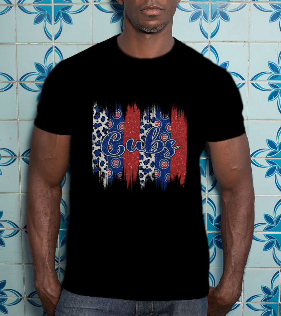 Cubs Leopard Pattern Red Blue Brushstroke T-Shirt
