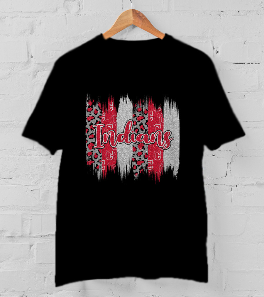 Indians Red Gray Leopard Brushstroke T-Shirt
