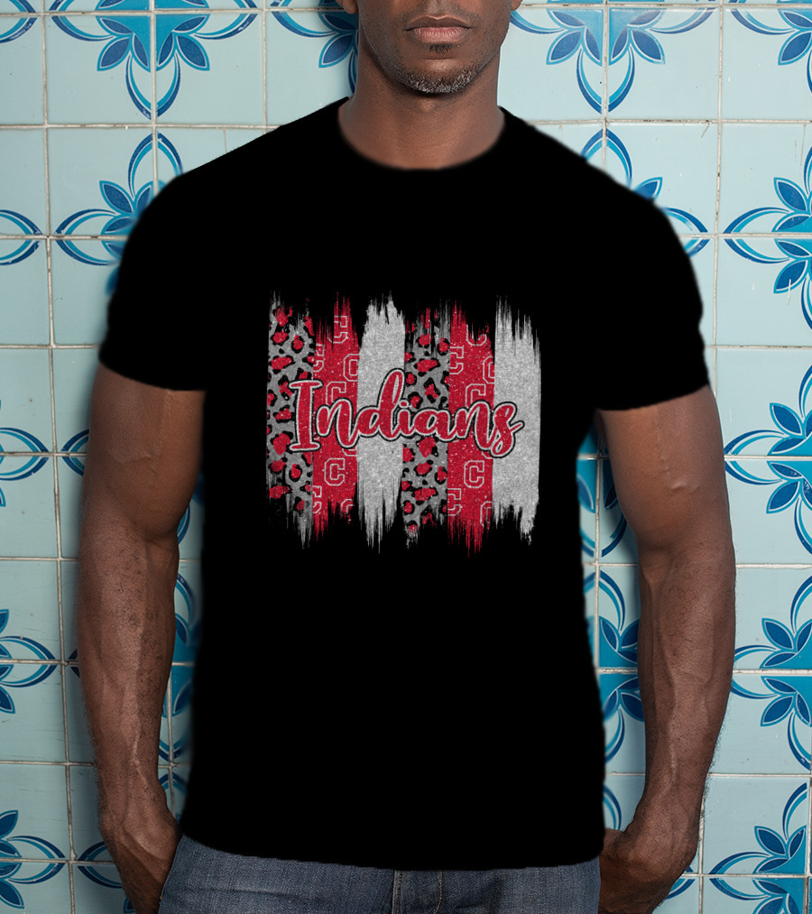 Indians Red Gray Leopard Brushstroke T-Shirt