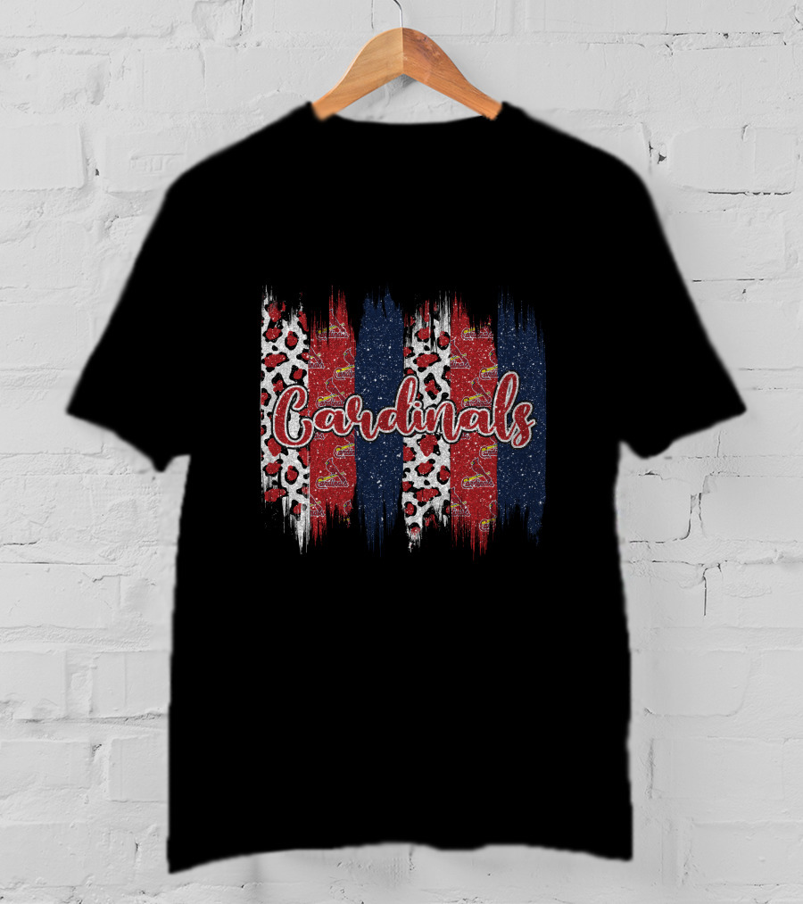 Cardinals Brushstroke Leopard Red White Blue Stars T-Shirt