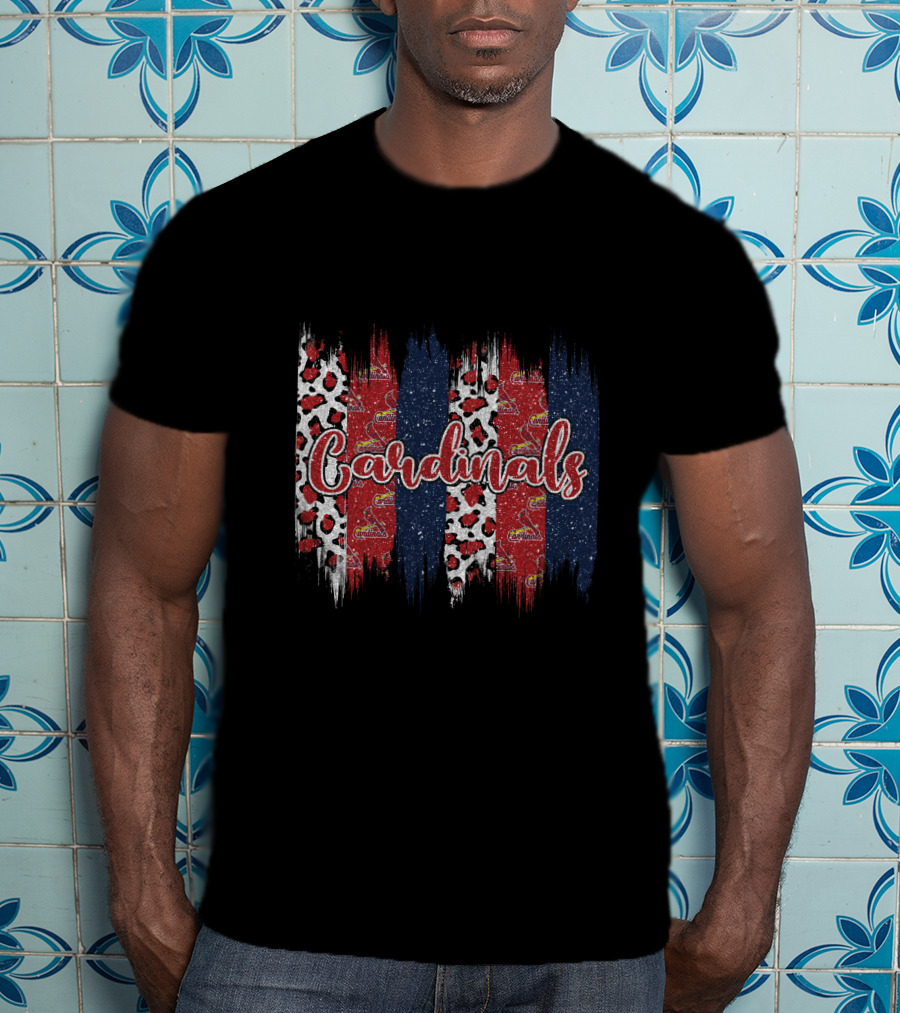 Cardinals Brushstroke Leopard Red White Blue Stars T-Shirt