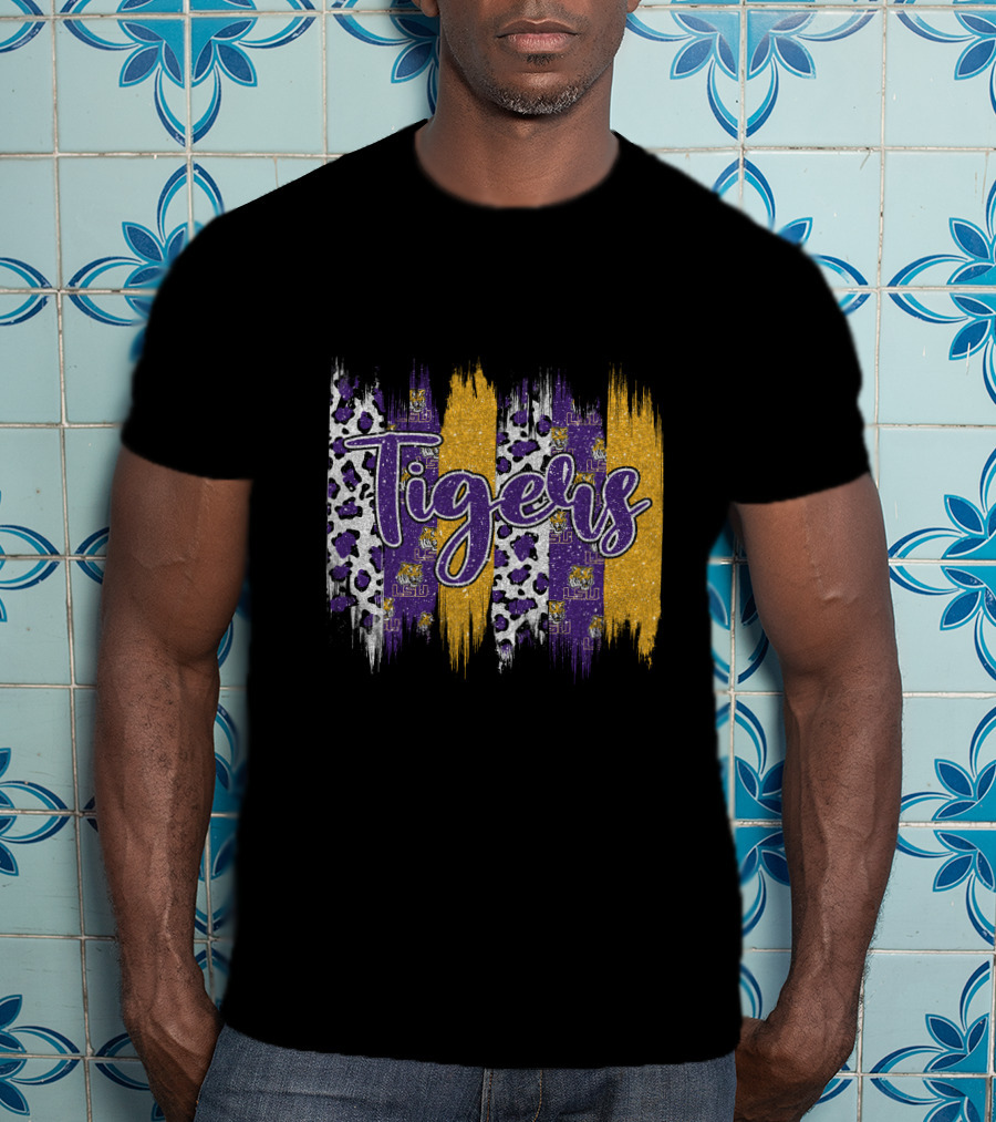 Tigers LSU Purple Gold Leopard Brushstroke T-Shirt
