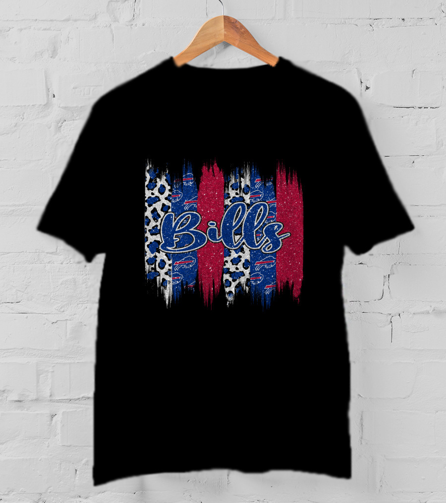 Bills Brushstroke Leopard Glitter Red Blue Stripes T-Shirt