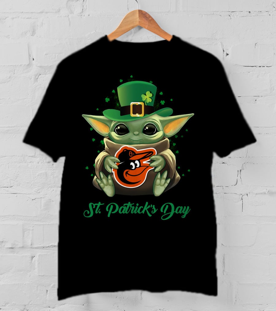 St. Patrick's Day Baltimore Orioles Baby Yoda T-Shirt