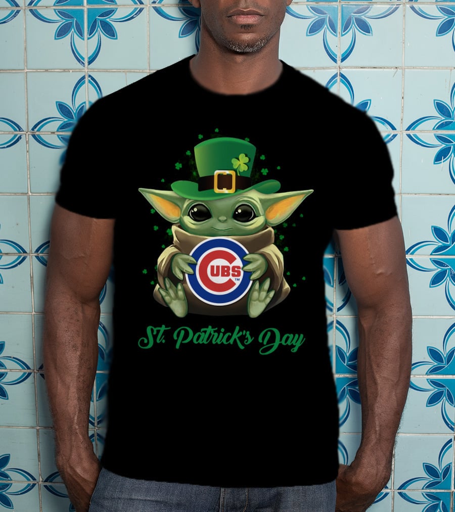 St. Patrick's Day Chicago Cubs Baby Yoda T-Shirt