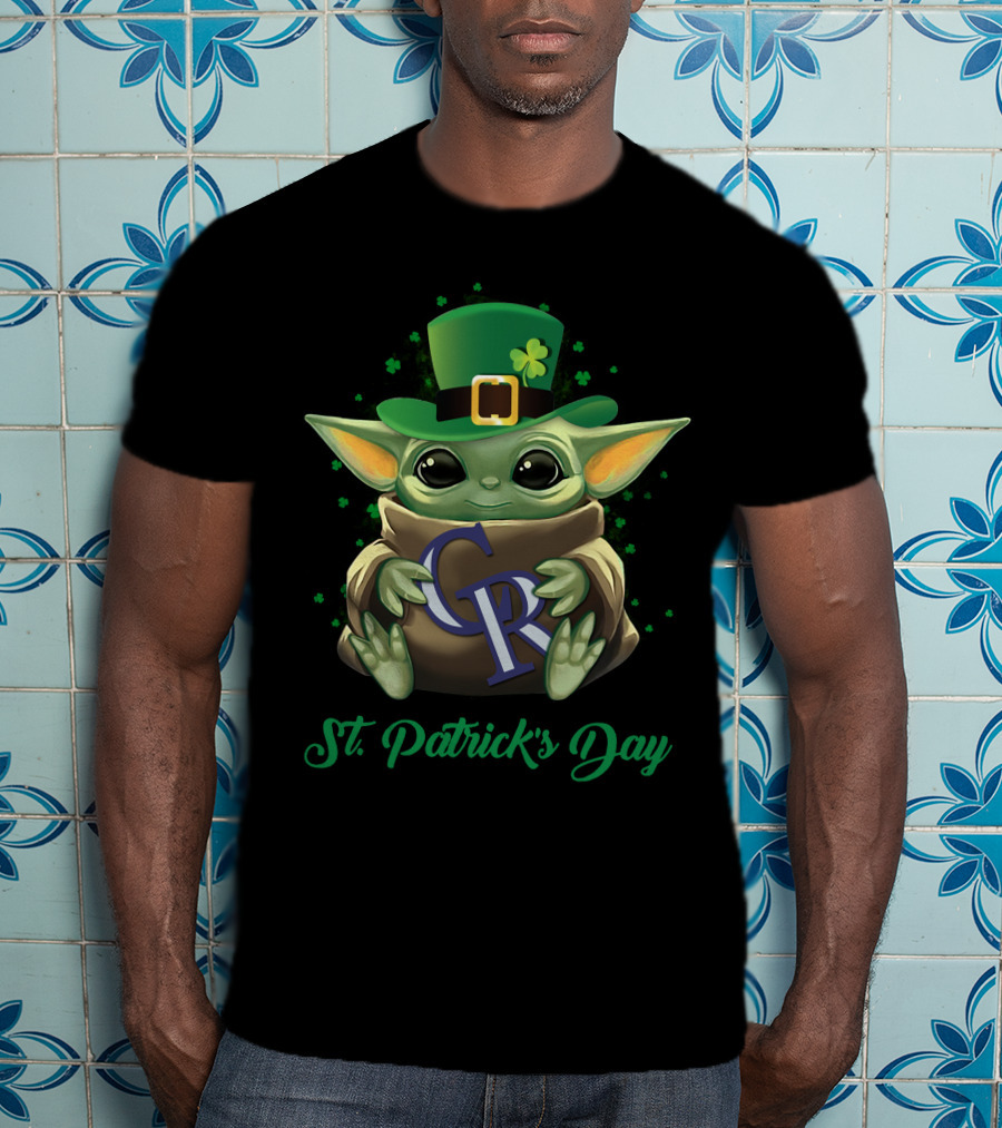 St. Patrick's Day Colorado Rockies Baby Yoda T-Shirt