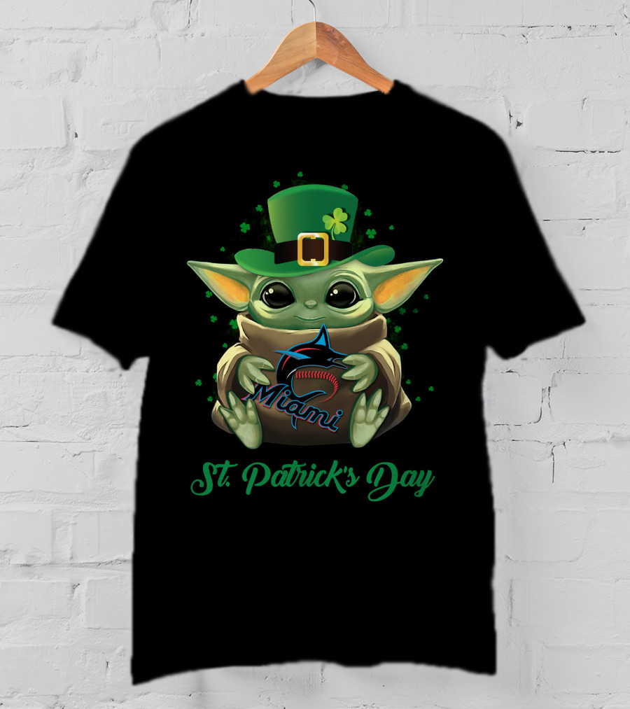 Miami Marlins Baby Yoda St. Patrick's Day T-Shirt