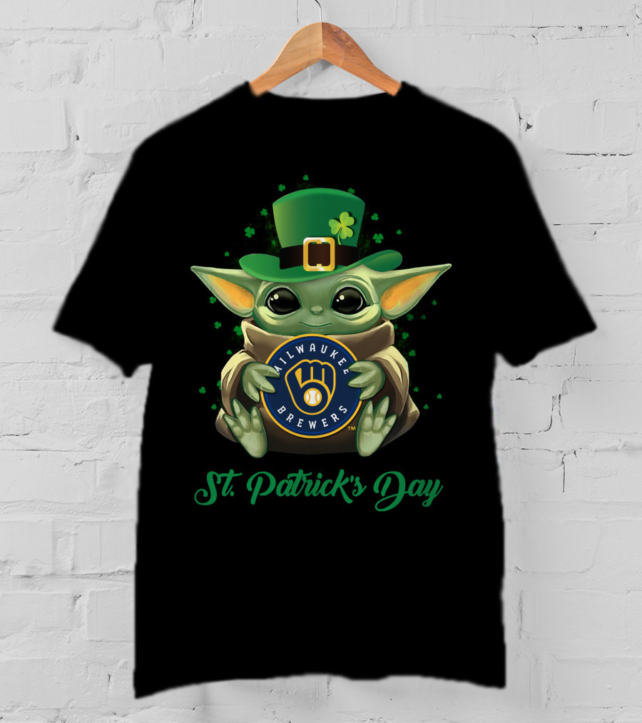 Milwaukee Brewers Baby Yoda St. Patrick's Day T-Shirt