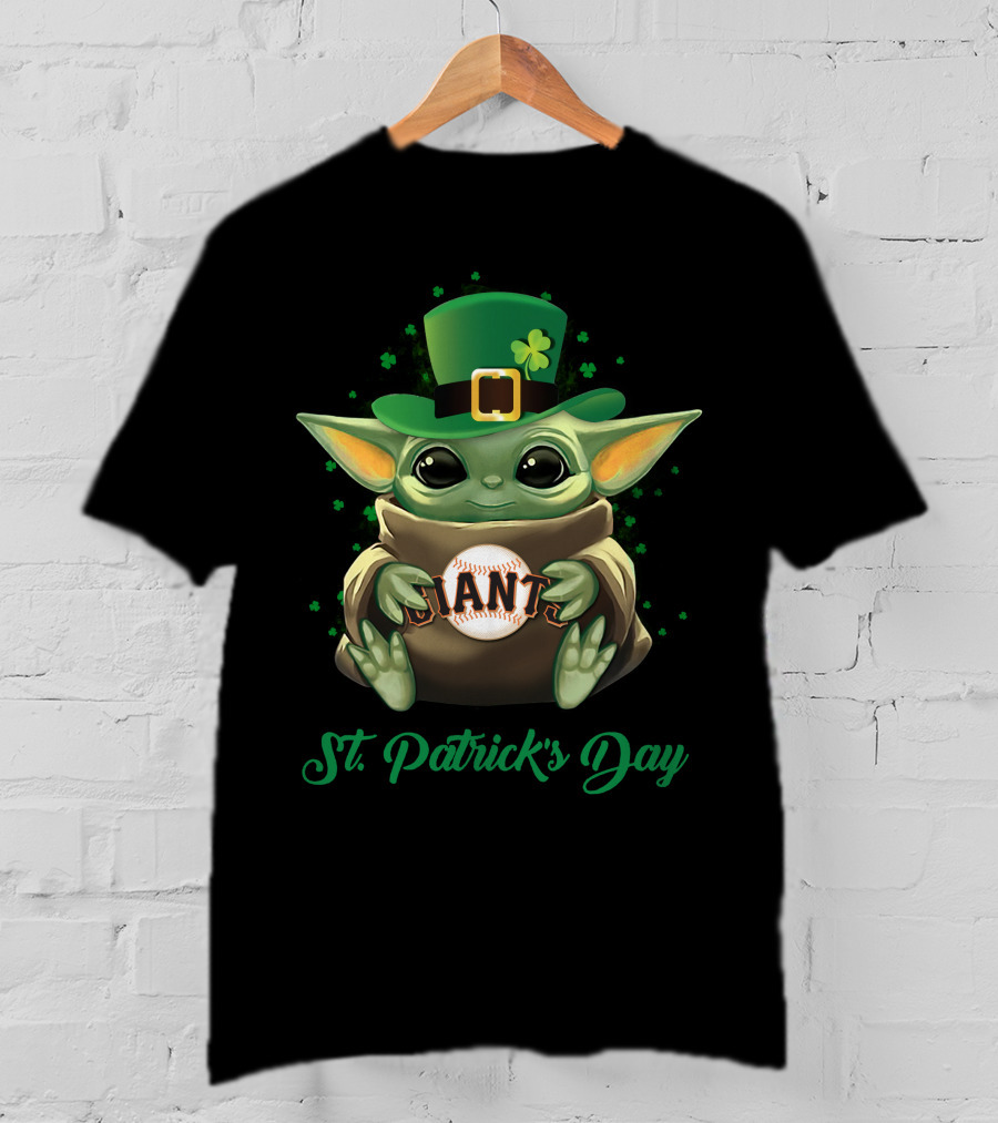 San Francisco Giants Baby Yoda St. Patrick's Day Clover Hat Baseball T-Shirt