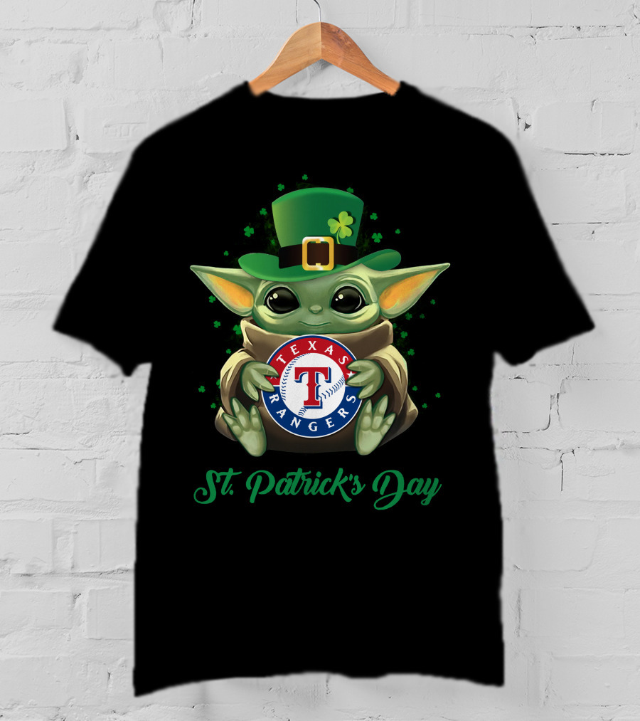 St. Patrick's Day Texas Rangers Baby Yoda T-Shirt