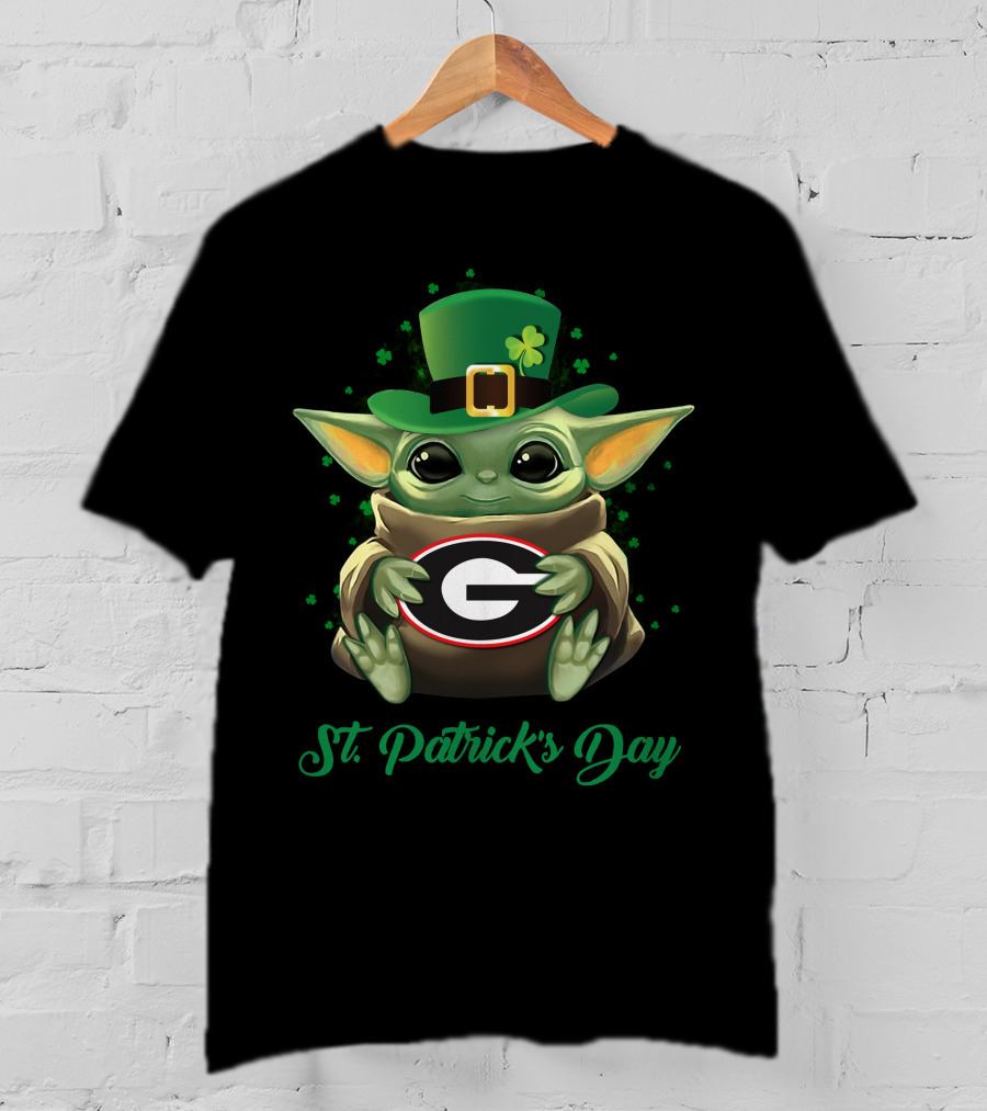 Georgia Bulldogs Baby Yoda Leprechaun Hat St. Patrick's Day T-Shirt