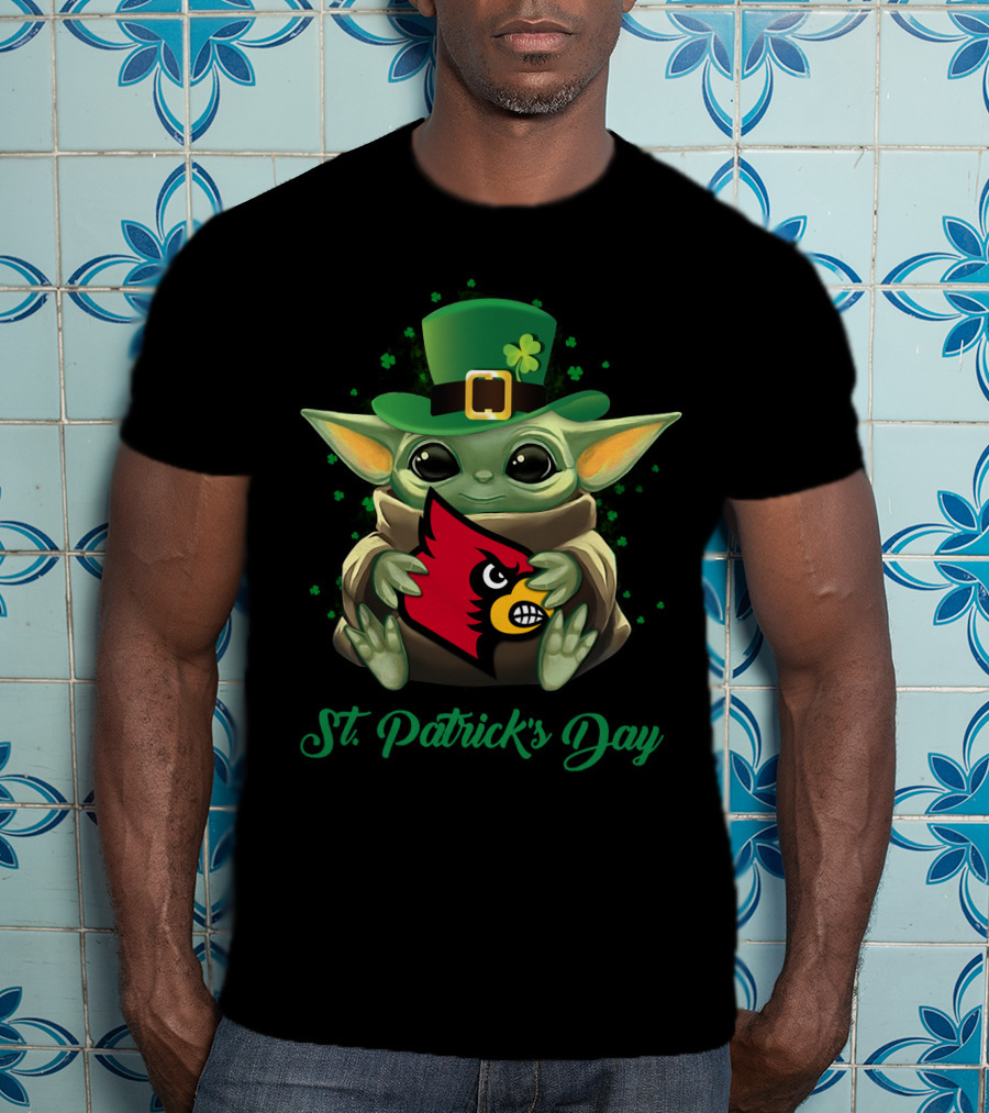 St. Patrick's Day Louisville Cardinals Baby Yoda T-Shirt